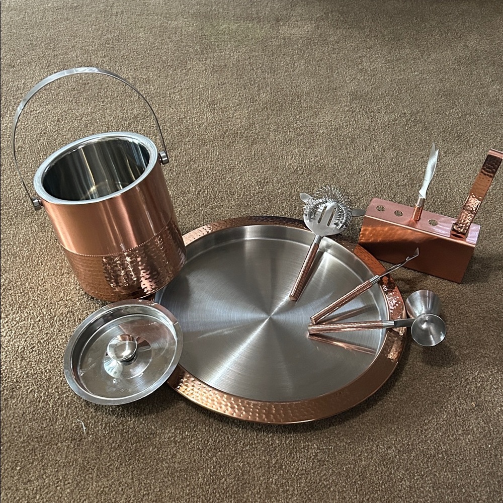 Godinger Copper and Silver Bar Set - lid from ice bucket stains